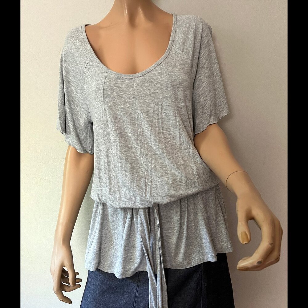 Banana Republic heathered gray tunic gathered tie waist scoop neck S